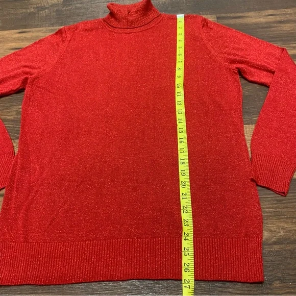 Joseph A. Turtleneck Sweater Women’s XL Red Metallic Stretch Light Weight - Picture 3 of 8